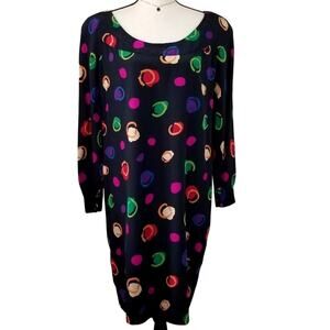 80s Albert Nipon Black Silk Shift Dress 12 Tapered Mod Career Retro Avant Garde